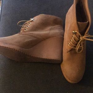 Faux suede tanish brown wedge